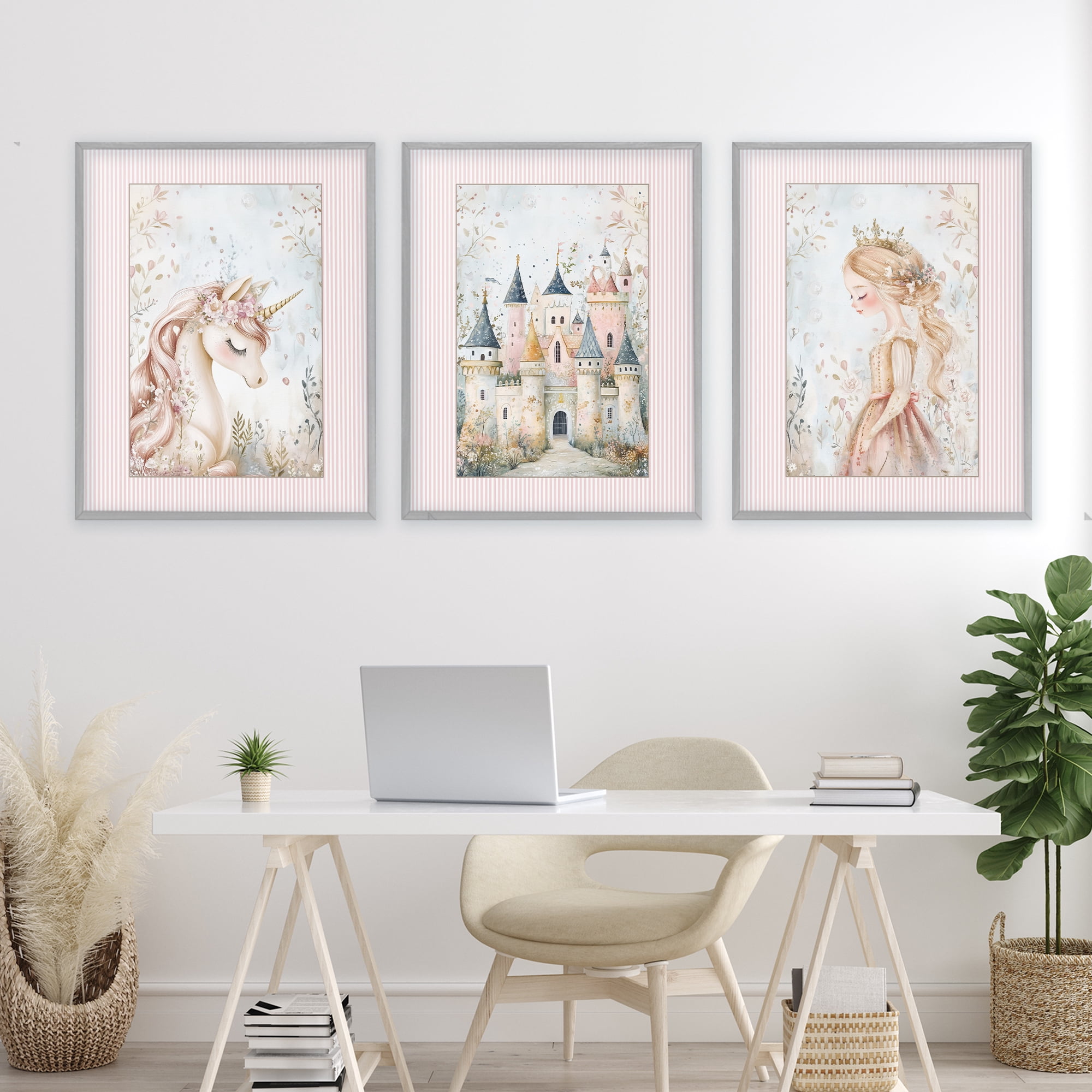 Stupell Industries Fantasy Enchanted Dreams 3 Piece Gray Framed Giclee Art Set, design by Christine Simpson Art