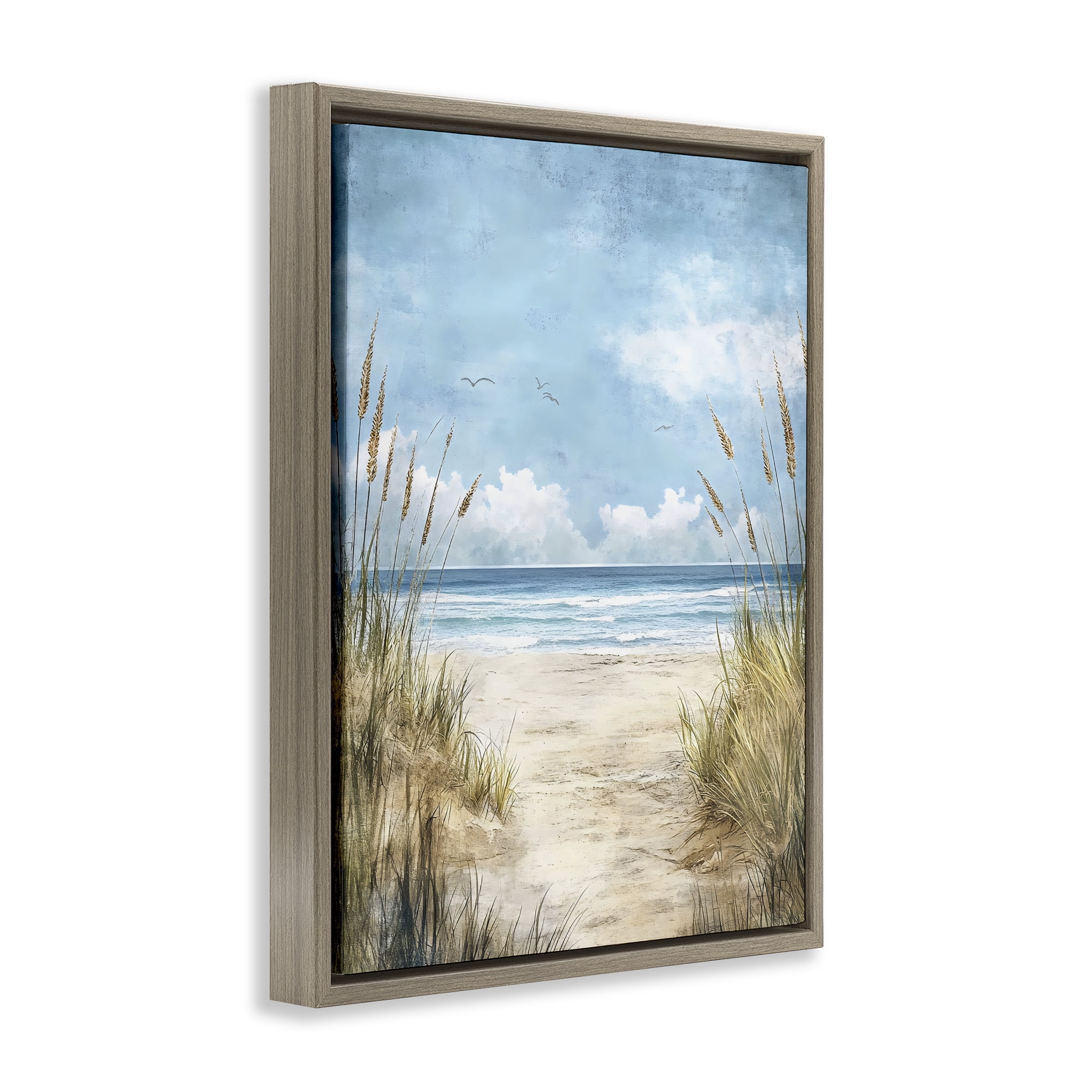 Stupell Industries Free Seagulls over Beach Dunes Brown Framed Floater Canvas Wall Art, design by Creative Studio