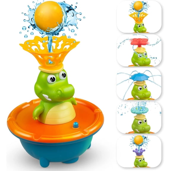 Crocodile Bath Toys for Toddlers, Light Up Water Fountain with 5 Spray Modes