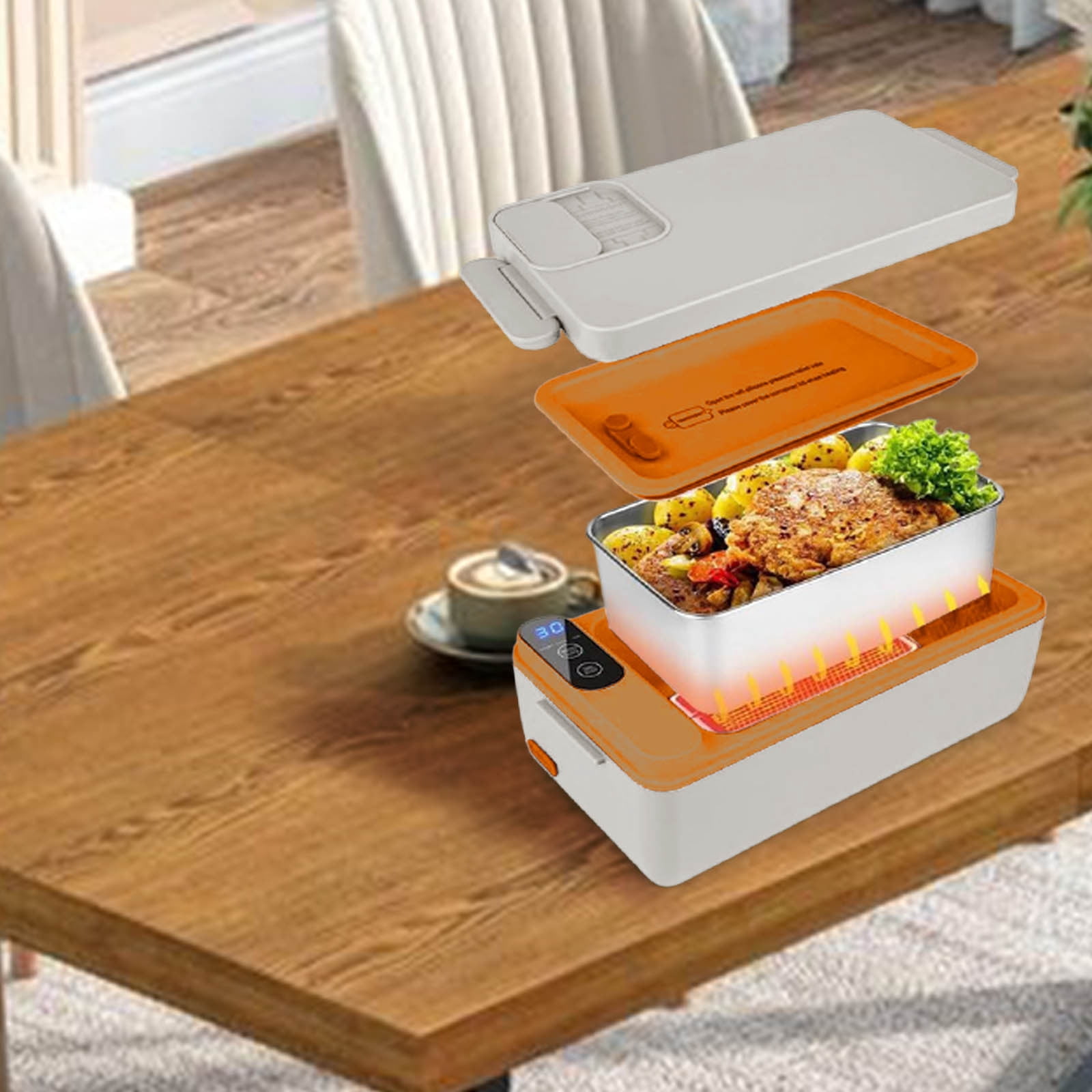 Rechargeable Heated Lunch Box, 1000Ml/33.8Oz Inner Container, Usb Charging, 12000 Mah Battery, Heat Preservation, Stainless Steel, for Car/Truck, Office, Travel (Yellow)