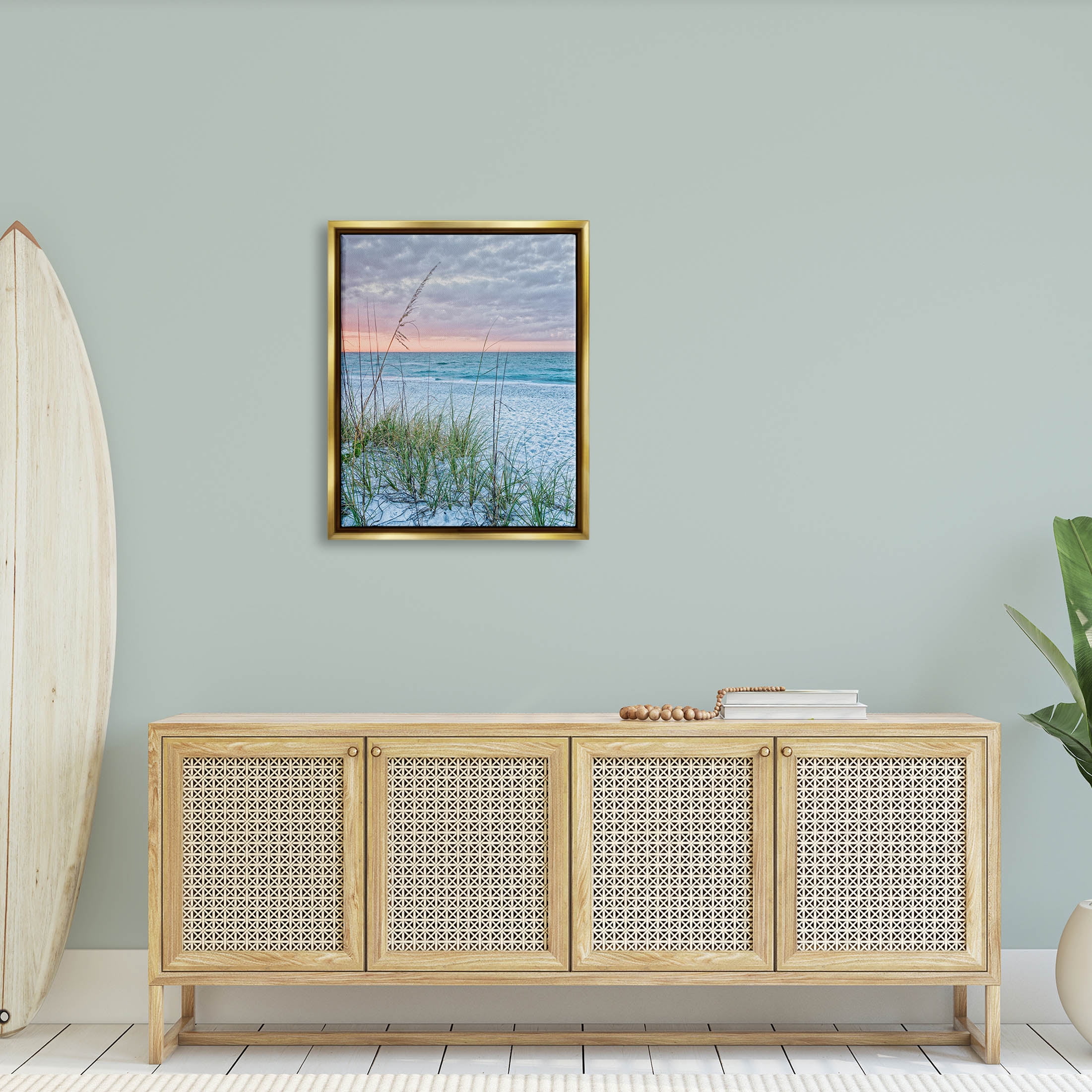 Stupell Industries Coastal Sea Grass Sprigs Beach Shore Photograph Metallic Gold Floating Framed Canvas Print Wall Art, Design by Mary Lou Photography