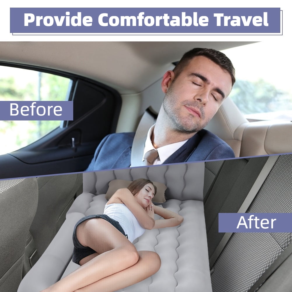 Air Mattress with Pump, Inflatable Mattress Fits Most Cars, Portable Travel Sleeping Bed Back Seat Mattress Airbed for Rest Sleep Travel Camping, Gray Air Couch with 2 Air Pillows