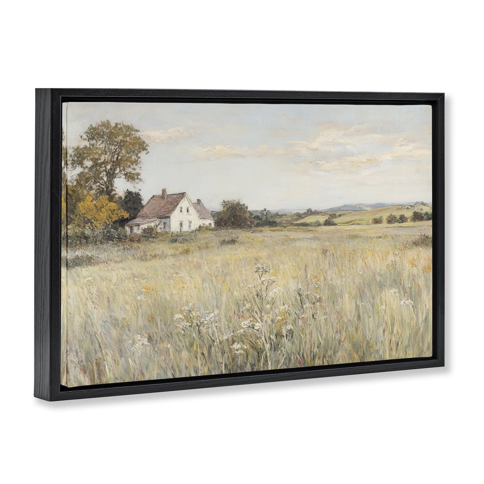 Stupell Industries Country Living in Golden Meadow Black Framed Floater Canvas Wall Art, design by Petal Prints Design