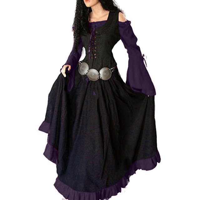 FcBaudy Robes pour Femmes, Robes d'Été pour Femmes Médiévales Européennes et de Cour Coupe Ajustée à Lacets Ourlet Grand Robe Patchwork Ensemble Robe Femme