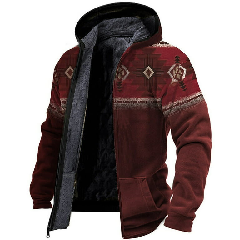 Men's Full Zip Hoodie Jacket Hooded Tribal Graphic Prints