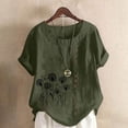 thumbnail image 1 of TaTaai Women's Everyday Casual Blouse, Linen Feel Round Neck T-Shirt, Short Sleeve Comfortable Top for All Occasions Gift, 1 of 5