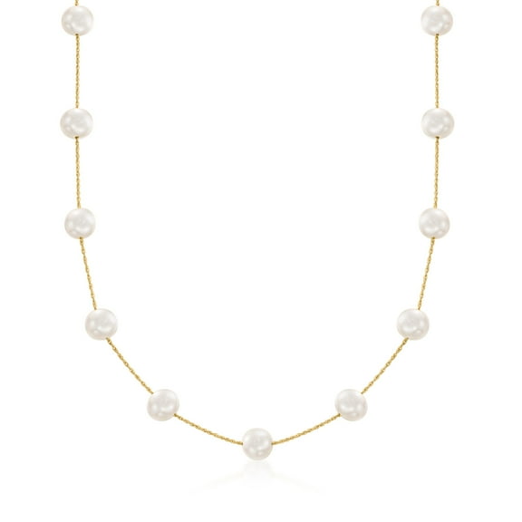 Ross-Simons 7-7.5mm Cultured Pearl Station Necklace in 14kt Yellow Gold, Women's, Adult