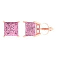 thumbnail image 2 of 0.5 ct Screw-Back Stud Earrings for Women | 3.5mm Princess Cut Simulated Pink Diamond | 18K Rose Gold, 2 of 5
