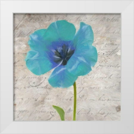Greene Taylor 12x12 White Modern Wood Framed Museum Art Print Titled - Blue Scripted Floral I