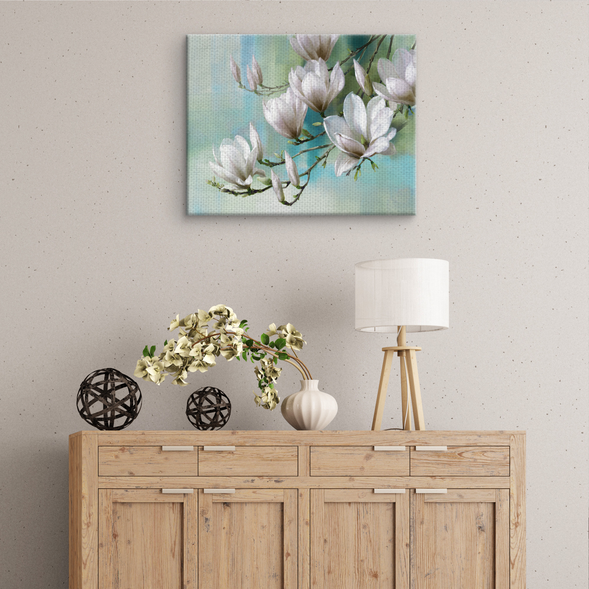 Masterpiece Art Gallery Magnolia Morning Teal by Roger Daniels Canvas Art Print 22" x 28"