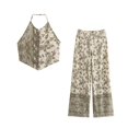 thumbnail image 4 of HH TRAF Top corto con cuello halter, sin mangas y estampado bohemio sexy para mujer, con estampado bohemio y pantalón de pierna ancha de cintura media elegante e informal a la moda, 4 of 5