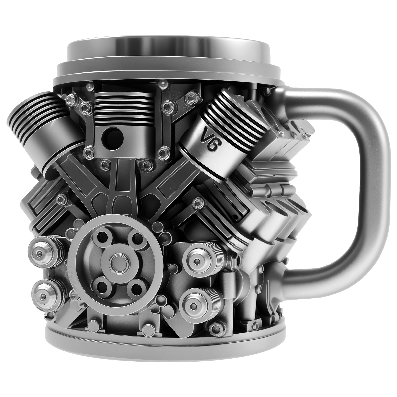 Qenwkxz Engine Coffee Mug Creative Car V6/V8 Engine Coffee Cup with Handle Novelty Stainless Steel Beverage Mug for Car Lovers Enthusiasts Black