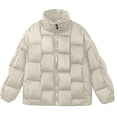 thumbnail image 4 of Xdegoge Padded Jackets for Women Full Zip Puffy Stand Collar Weave Puffer Jacket with Pockets Solid Color Baggy Streetwear Quilted Coat Winter Warm Down Coats 2025, 4 of 5