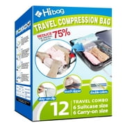 Hibag 12 Travel Compression Bags, Hibag 12-Pack Roll-up Space Saver Storage Bags for Travel, Suitcase Size (12-Travel)