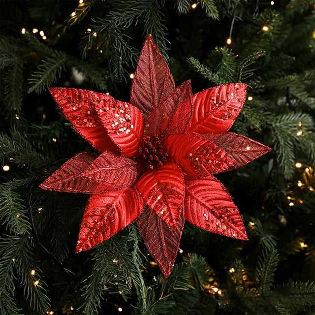 Flores decorativas de tela, adornos navideños, flores navideñas de tela, arreglos florales de simulación, decoración para árbol de Navidad, decoraciones de Halloween, decoración de otoño, decoración d