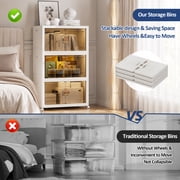 Collapsible Stackable 165QT Storage Bin with Lid, 3-Pack Rolling Cabinet with Doors for Closet & Home, White, 19.7W x 12.6D x 34H