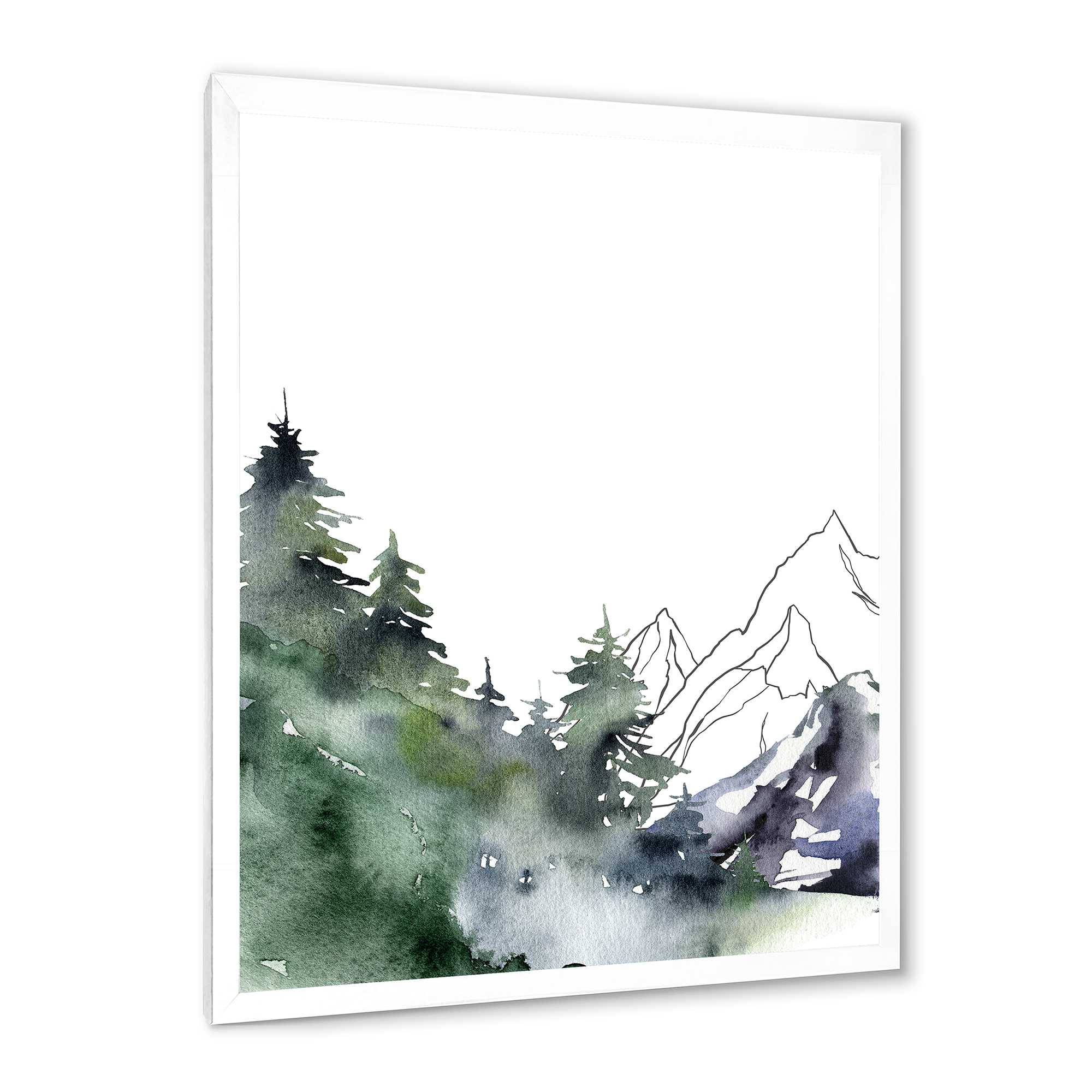 Designart 'Trees With Winter Dark Blue Mountain Landscape III' Modern Framed Art Print