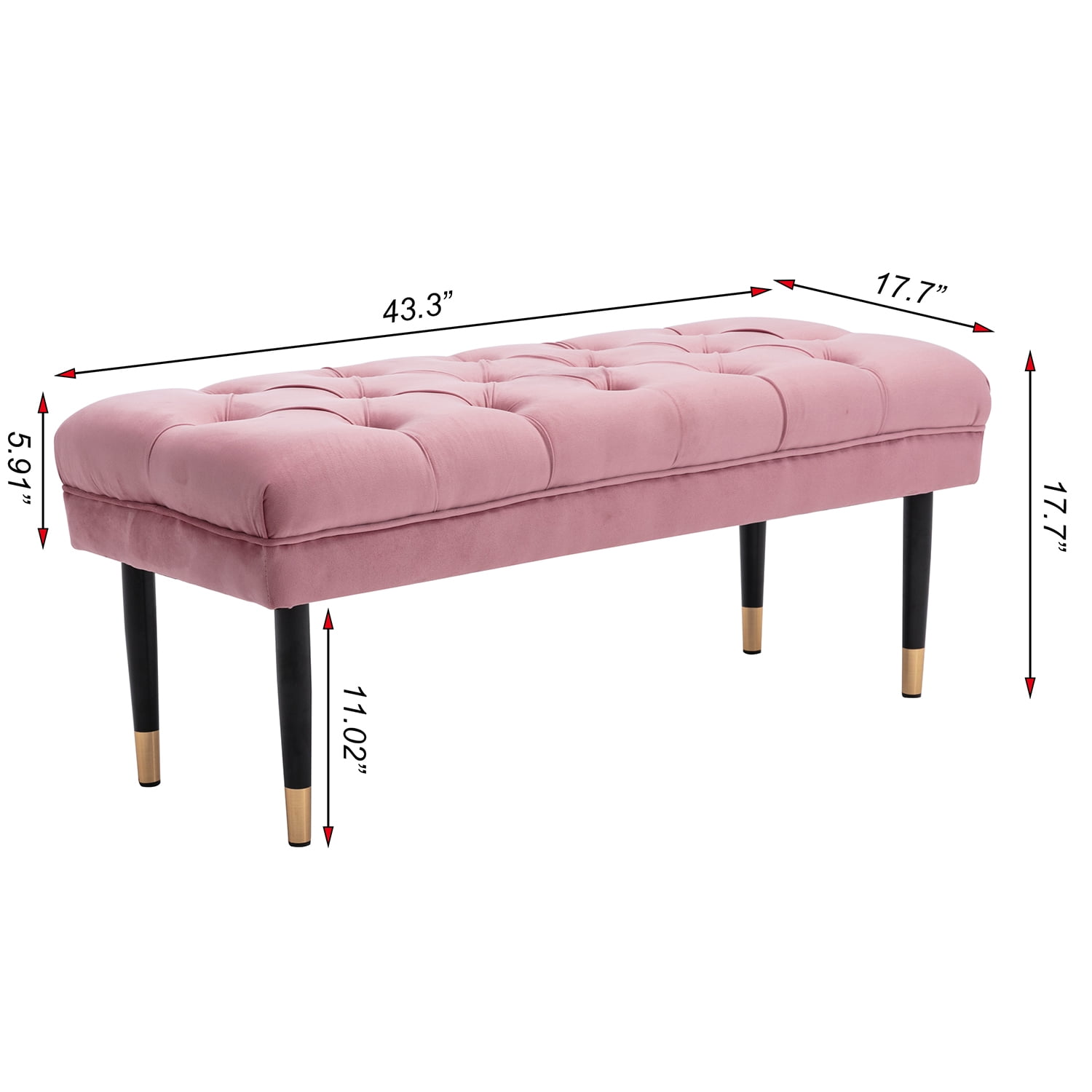 Kadyn Fabric Bench, Modern Velvet Button Ottoman for Living Room Entryway, Upholstered Bench with Metal Legs, Pink Kadyn Fabric Bench, Modern Velvet Button Ottoman for Living Room Entryway, Upholstered Bench with Metal Legs, Pink