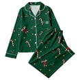 thumbnail image 4 of ZHOGXU Christmas Womens 2 Piece Pajama Sets Printed Long Sleeve Button Down Top Pant Pjs Sets Cozy Nightwear Homewear,Dark Green,L, 4 of 5