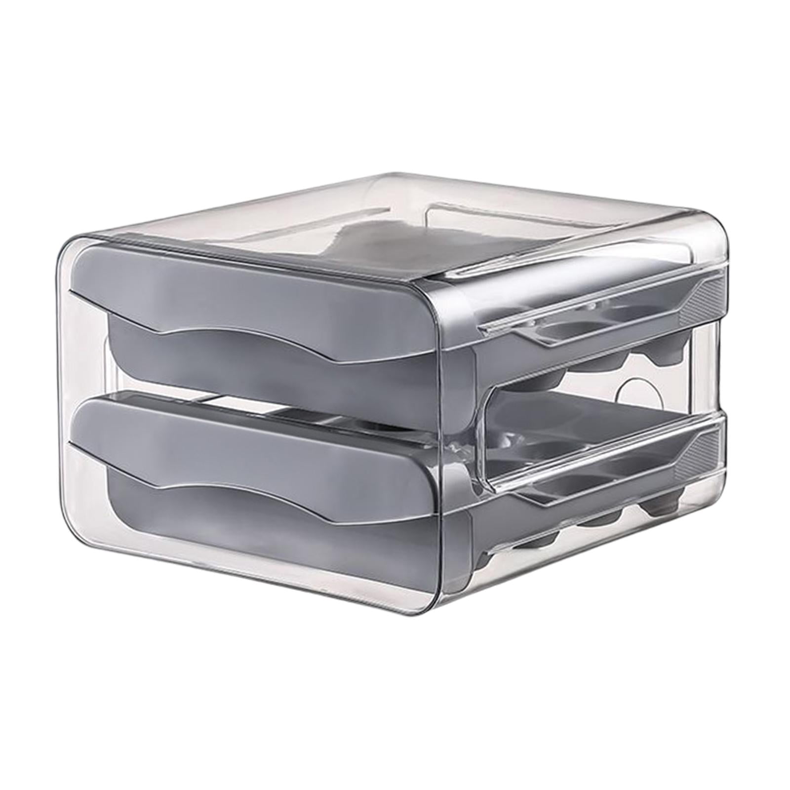 Fiocias Kitchen Fridge Egg Container 32 Grid Double Layer Drawer Type Stackable Grey