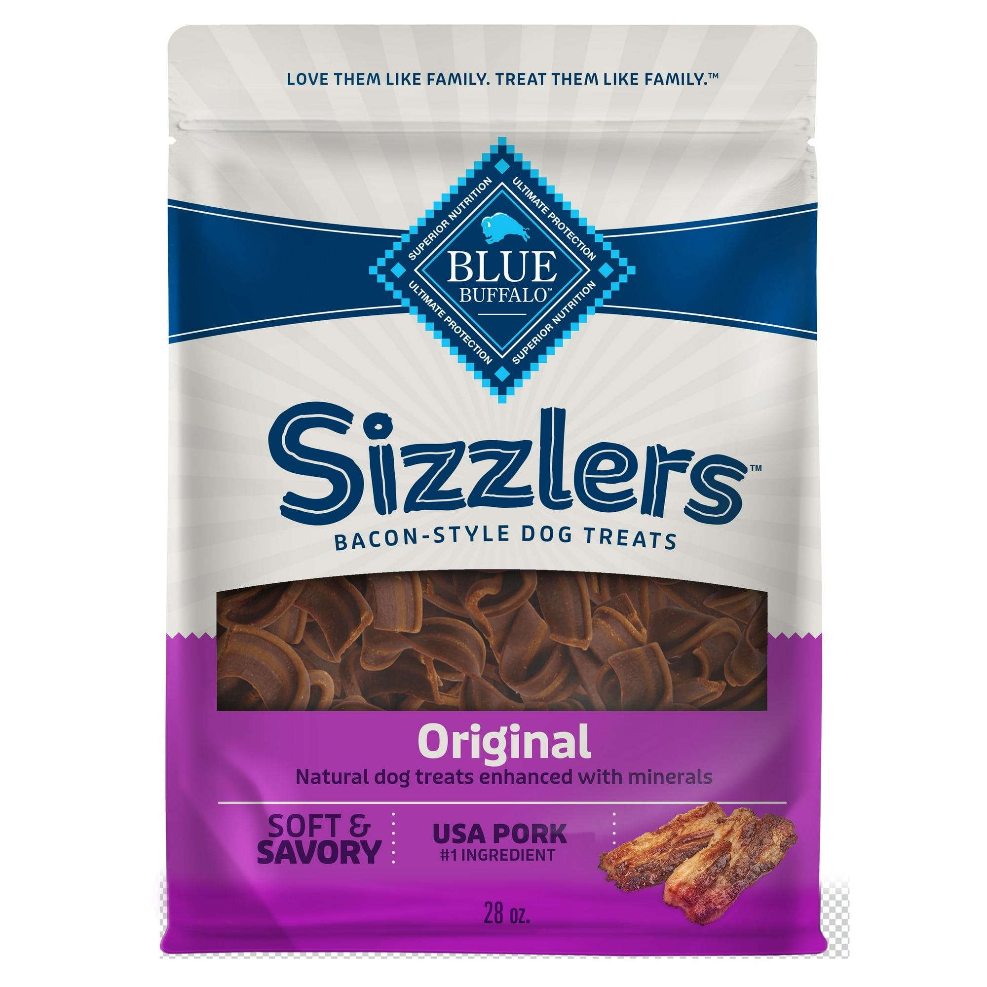 Blue Buffalo Sizzlers Natural Bacon-Style Soft-Moist Dog Treats, Original Pork 28-oz bag