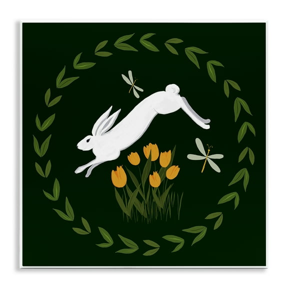 Stupell Industries Bunny Hopping in Wreath Animals Painting Unframed Art Print Wall Art, 12 x 12