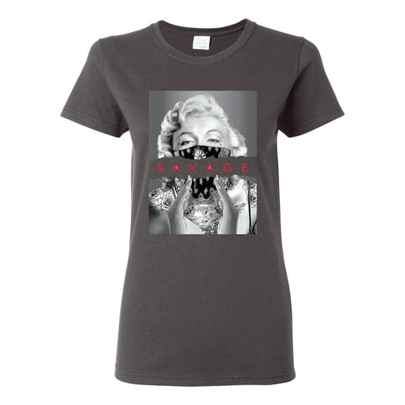 Wild Bobby, Marilyn Savage Bandana, Streetwear, Women Graphic Tee, Charcoal, Large