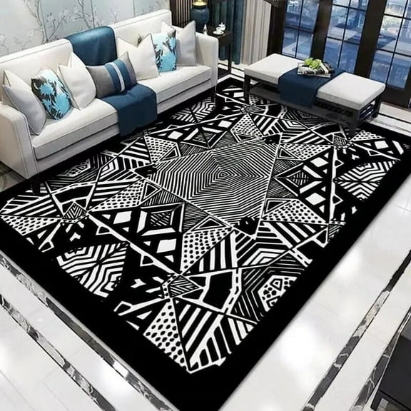 Nordic Black Geometric Carpets Household Large Rugs for Living Room 160x200cm Bedroom Carpet Aesthetics Bed Tail Decoration Mats