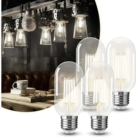 HIBIBUD 4 Pack LED Edison Bulbs,4W Edison Light Bulbs,Antique LED Filament Bulbs 40W Equivalent,E26 Base,T45 LED Bulb with Clear Glass,Daylight 4000K,Non Dimmable,Great for Home,Bedroom,Office