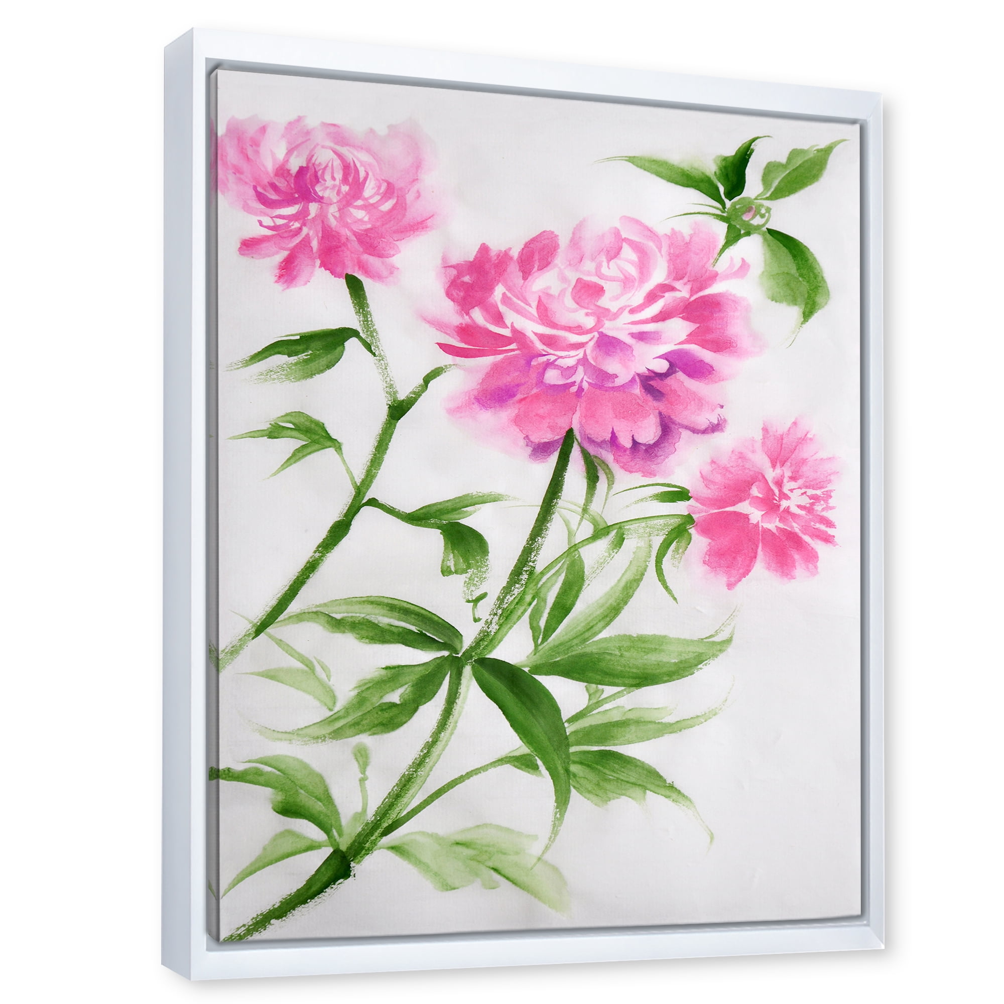 Designart 'Purple Peonies With Green Bush II' Traditional Framed Canvas Wall Art Print