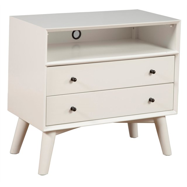 Allora Grande Table de Chevet en Bois 2 Tiroirs en Blanc