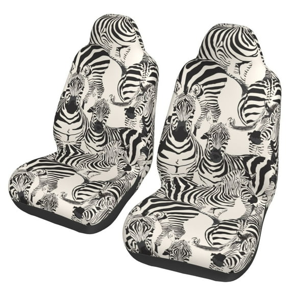 TEQUAN Front Seat Covers, Vintage Black Zebra Animals Pattern 2 Piece Car Seat Cover Fit Most Car SUV Truck Van