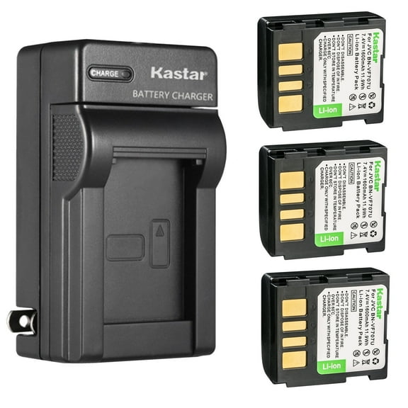 Kastar 3-Pack BN-VF707U Battery and AC Wall Charger Replacement for JVC GZ-MG37AH GZ-MG37AS GZ-MG37E GZ-MG37EK GZ-MG37EX GZ-MG37EY GZ-MG37EZ GZ-MG37U GZ-MG37US GZ-MG39 GZ-MG39AA GZ-MG39E GZ-MG39EK
