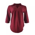 thumbnail image 3 of Women's Business Casual V Neck Solid Three Quarter Sleeve Chiffon Work Blouse Top, 3 of 11