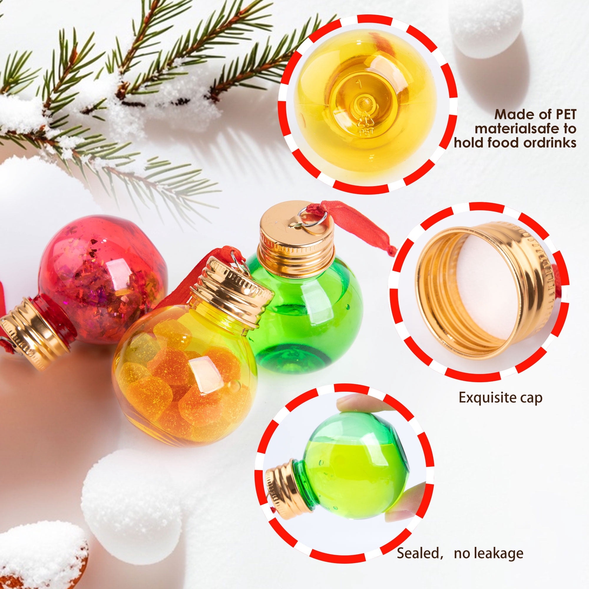 Fillable Clear Plastic Ornament Balls, 6-Piece Set, 50 ml Capacity, Hanging Christmas Tree Decorations for Holiday Crafts and Gift Exchanges