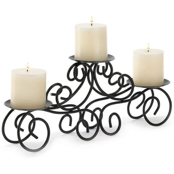 Black Tuscan Scrollwork CANDELABRA 3 Pillar Candle Holder Wedding
