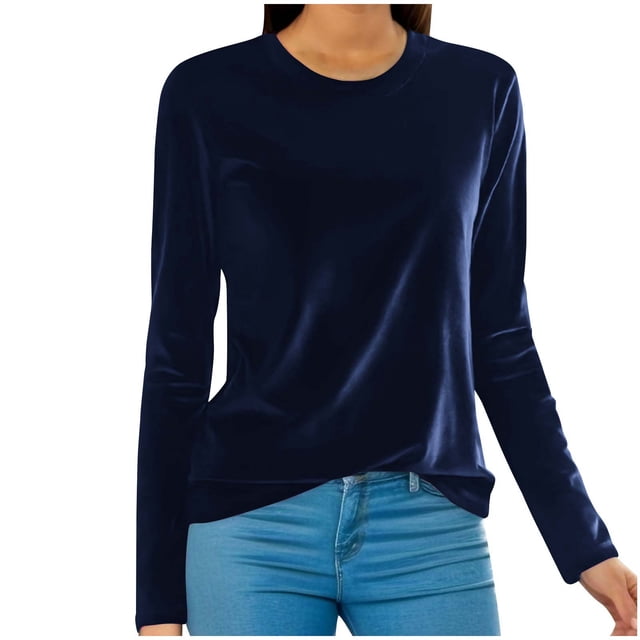 WRKEKC Hauts à Manches Longues pour Femmes Couleur Unie Velours Col Rond Haut pour Femmes Décontracté Usage Quotidien Chemise