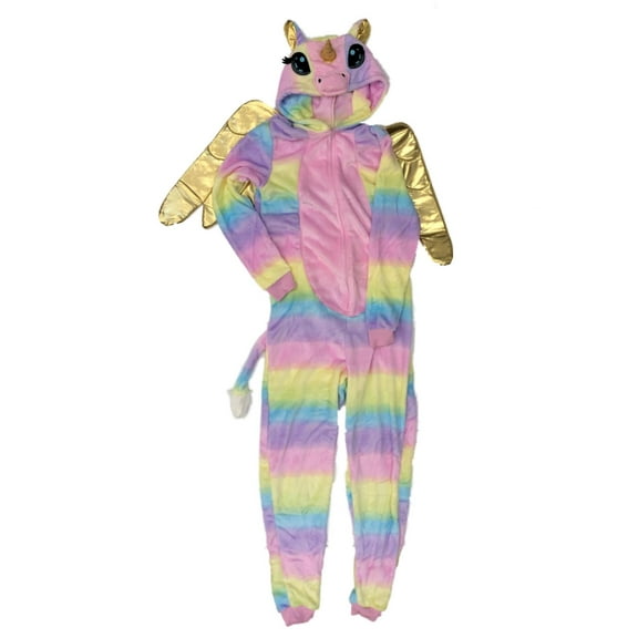 Womens Plush Rainbow Unicorn Union Suit Sleeper Hoodie Pajamas Large