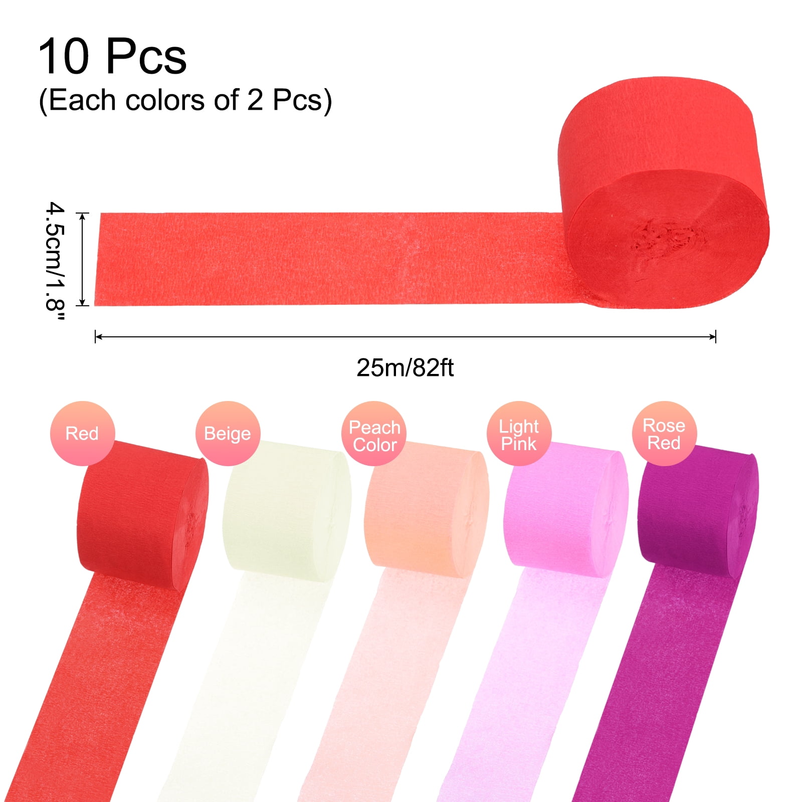 Unique Bargains 10Pcs Crepe Paper Streamers Party Red Pink White 1.8in x 82ft