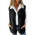 thumbnail image 3 of Chalecos de Forro con Cuello en V para Mujer, Chaquetas de Felpa con Botones, Sin Mangas, con Bolsillos. Negro L, 3 of 6