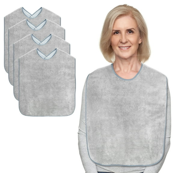 Adult Bibs for Men and Women 4 Packs, Reusable Terry Bibs for Elderly Senior, Waterproof Towel for Adults