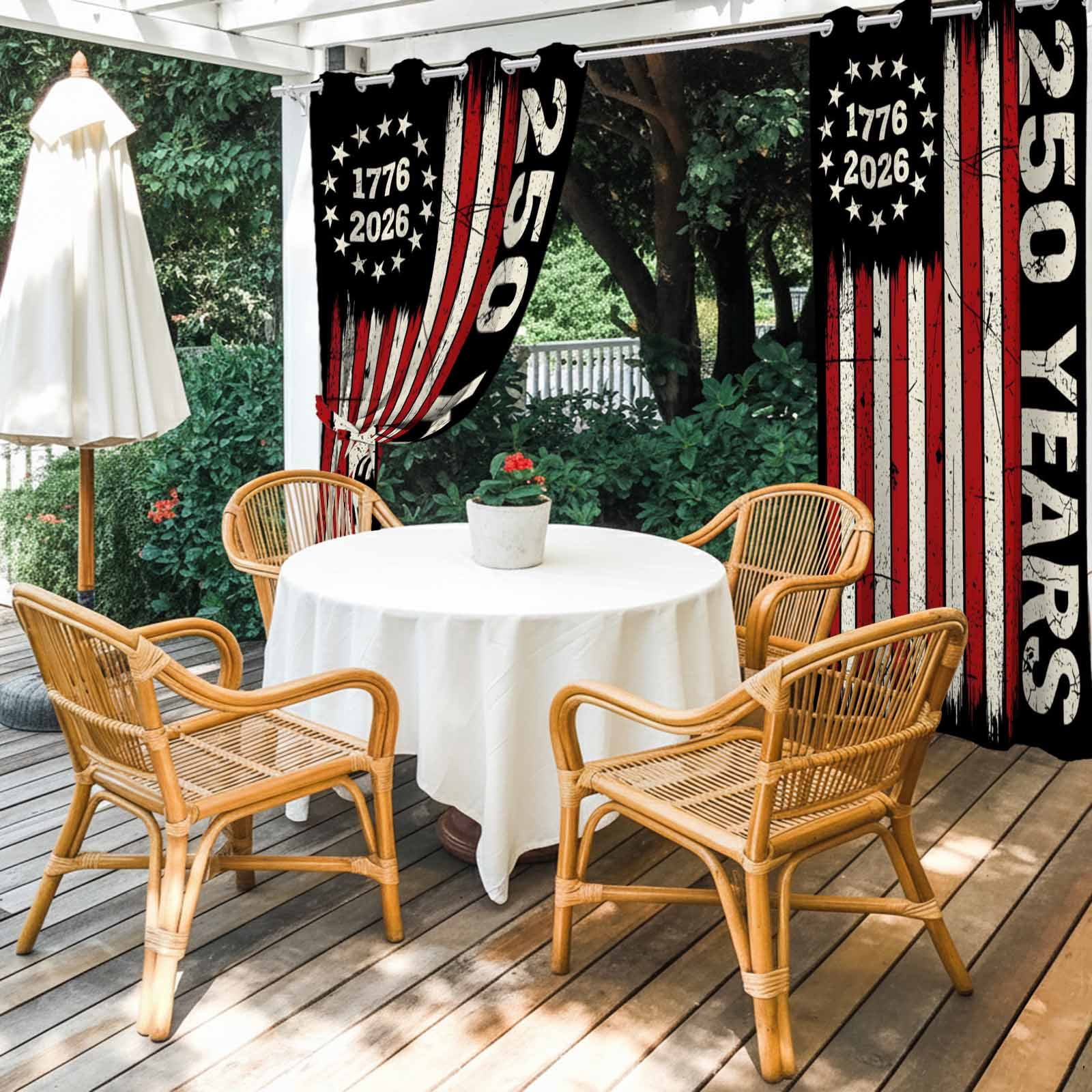 Anniversary America Flag Outdoor Curtains for Patio, Independence Day 1776 2026 Sunshade Privacy Drapes Grommet Waterproof Outside Curtains for Porch/Cabana/Balcony 54"x 108", 1 Panel