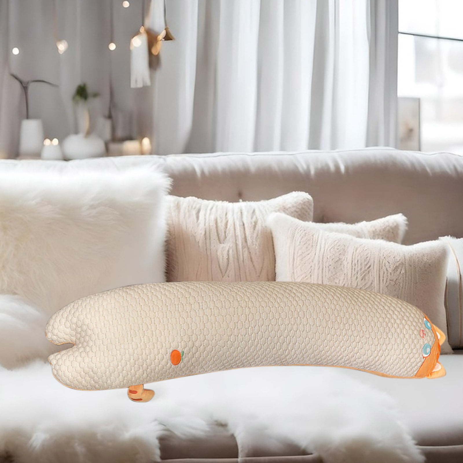 Qocolhg Cooling Body Pillow for Adults - Soft Long Bed Pillows Insert for Sleeping - Shredded Memory Foam & Removable Washable Cover - Swan Shaped Pregnancy Side Sleeper Pillow 31.5 Inch (Khaki)