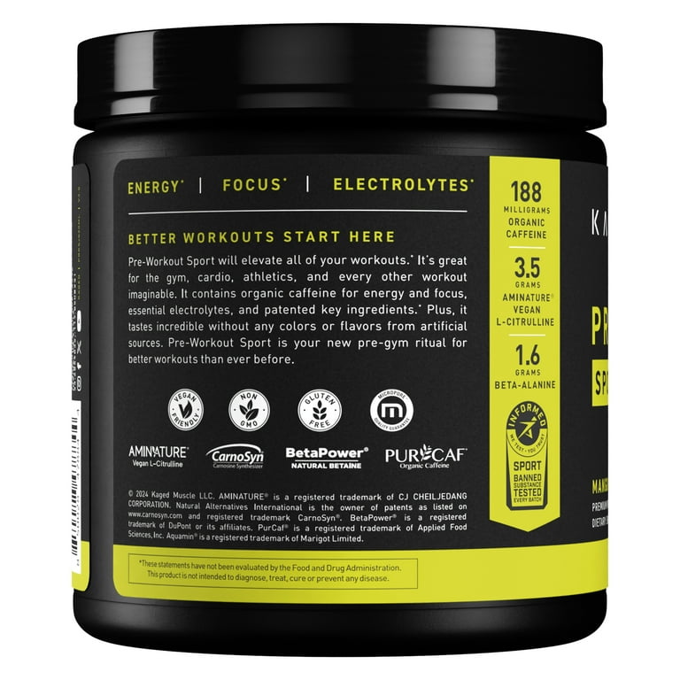 Kaged Pre-Kaged Sport Pre-Workout for Men and Women, Gym Muscle Gain  Essential, Organic Caffeine, Plant Based Citrulline