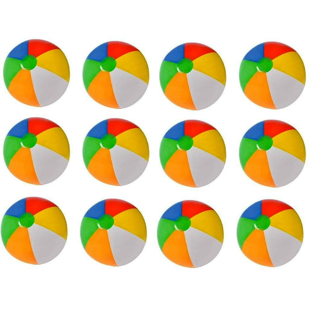 12 Pack Inflatable Beach Balls 20 Inch Traditional Multicolored