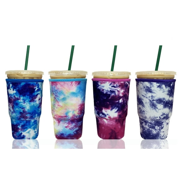 Baxendale and Co 4-Pack Large (32oz) Reusable Neoprene Insulator Sleeve for Iced Coffee or Cold Beverage Cups (Splatter Mix 1)