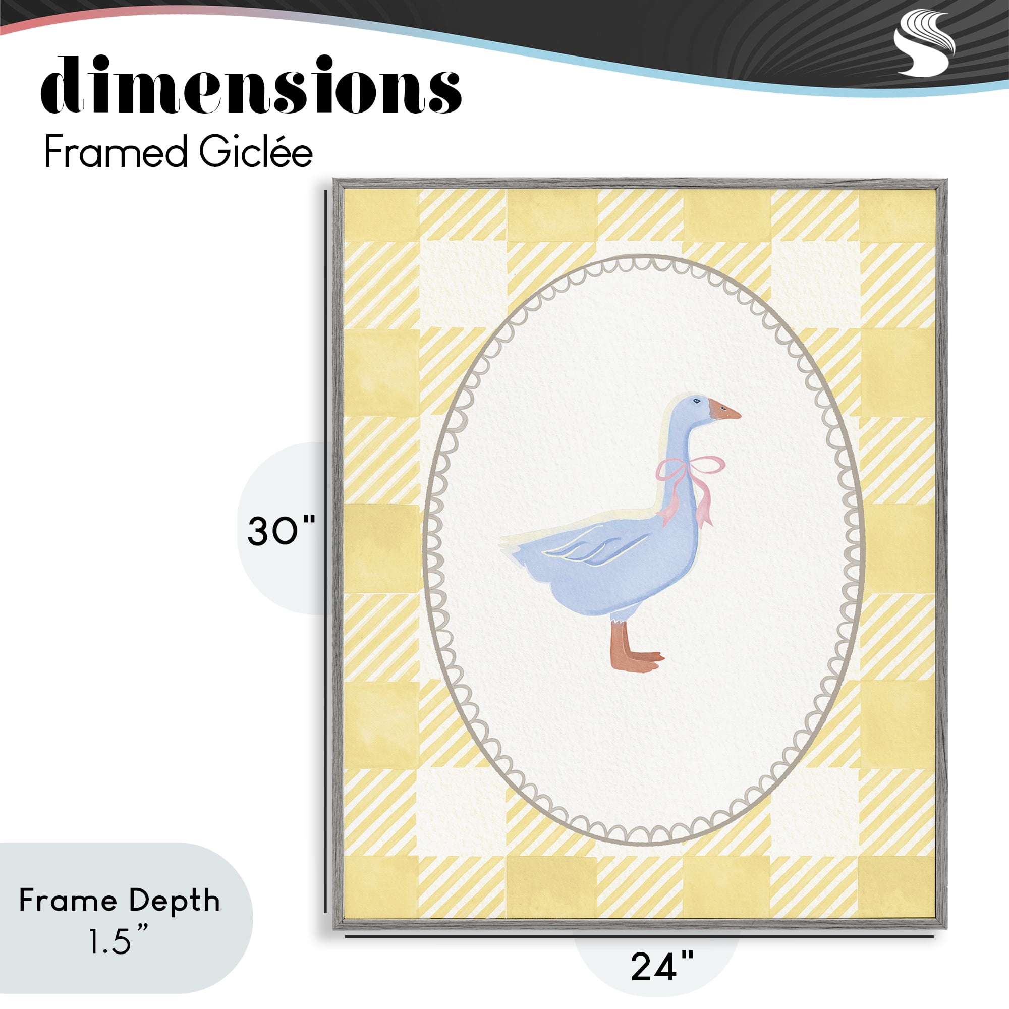Stupell Industries Little Goose on Yellow Gingham Gray Framed Giclee Art, design by The Paper Curator