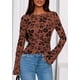 thumbnail image 2 of Top PRETTYGARDEN para Mujer Manga Larga Malla Floral Marrón M, 2 of 9