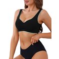 thumbnail image 5 of INSPIRE CHIC Women's V-Neck Contrast Trim Pullover Bras Comfort and Breathable Wirefree Bras L Black, 5 of 5