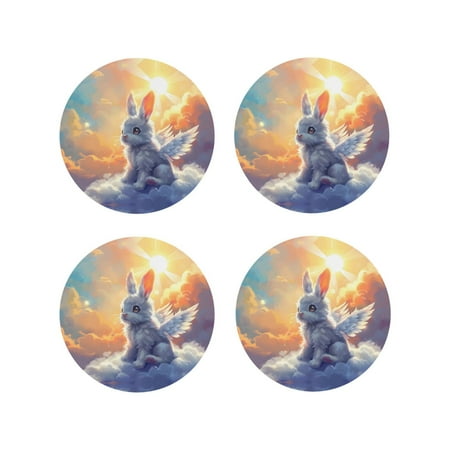 

Coasters Set of 4 - Sunshine Colorful Cloud Rabbit Drink Coasters for Tabletop Protection Leather Coasters for Living Room Decor and Housewarming Gift Round Shape